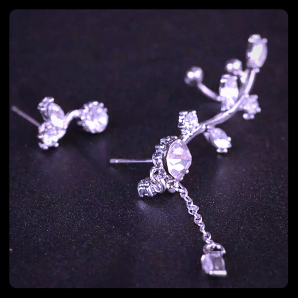 Silver Crystal Climbing Earring Cuff Set